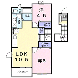 クレストハイツ 2LDKの間取図画像