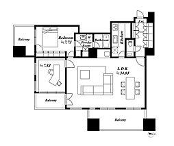 六本木ヒルズレジデンスB棟 2LDKの間取図画像
