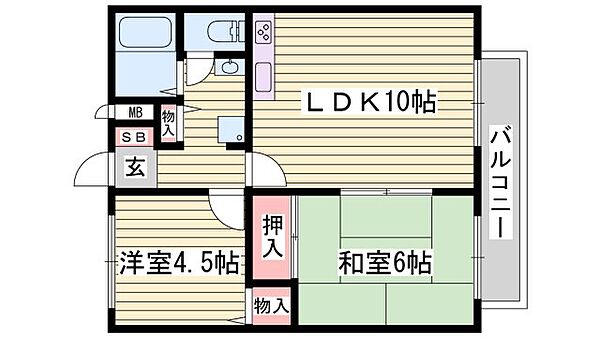 アーバンライフ吉田 ｜兵庫県姫路市西今宿1丁目(賃貸アパート2LDK・1階・47.50㎡)の写真 その2