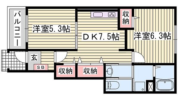アストーレＭ ｜兵庫県姫路市別所町北宿(賃貸アパート2DK・1階・46.49㎡)の写真 その2