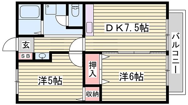 サンシティ宮前 ｜兵庫県姫路市御立中5丁目(賃貸アパート2DK・1階・48.00㎡)の写真 その2