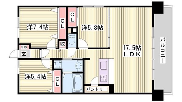 キャッスルコート田寺東 ｜兵庫県姫路市田寺東2丁目(賃貸マンション3LDK・7階・82.50㎡)の写真 その2