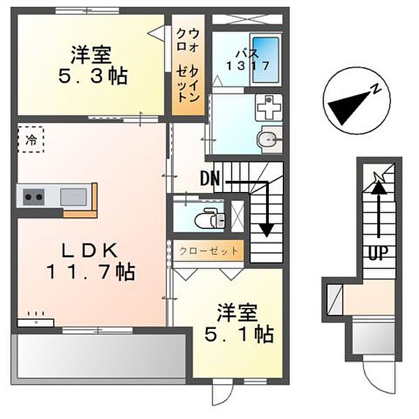 イデアル・ボヌール ｜兵庫県姫路市岡田(賃貸アパート2LDK・2階・53.98㎡)の写真 その2