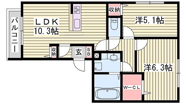 ルボ　マノアール ｜兵庫県姫路市北今宿3丁目(賃貸アパート2LDK・3階・52.16㎡)の写真 その2