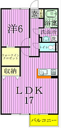 コモド八ヶ崎A 2階1LDKの間取り
