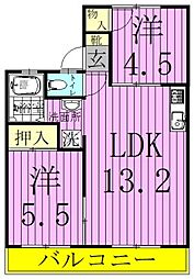 ハイム南流山A 1階2LDKの間取り