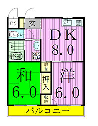 ラフィーヌ・青柳パート1 2DKの間取図画像