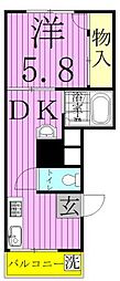 マンション第八松戸 1DKの間取図画像