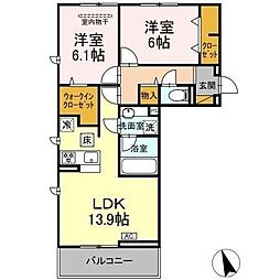 シャルム・ヤノC棟 2LDKの間取図画像