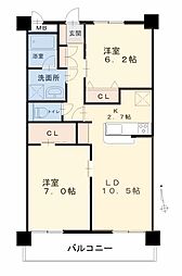 オアシスF 2LDKの間取図画像