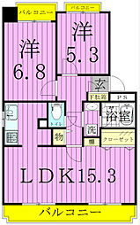 シャンクレール南流山 2LDKの間取図画像