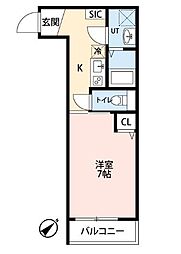ル・カンフリエ新松戸 1Kの間取図画像
