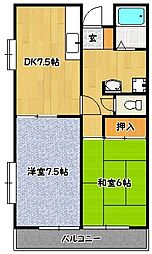 パース湊川 2DKの間取図画像