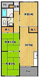 夢野ハイタウン1号館 3LDKの間取図画像