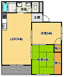 コーポラス大開 2LDKの間取図画像