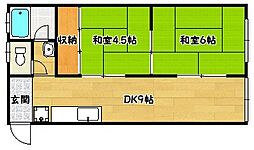 風見鶏第一フラワー館 2DKの間取図画像