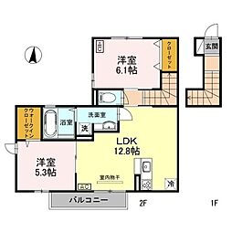 グリシーナ谷上 2LDKの間取図画像