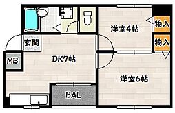 クレールメゾン 2DKの間取図画像