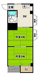 サンロイヤル湊川 2DKの間取図画像