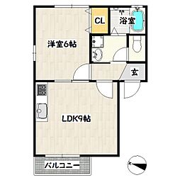 ハートヒルズ荒田 1LDKの間取図画像