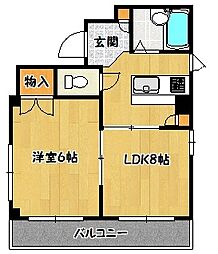 グランディール夢野 1LDKの間取図画像