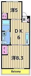 パインヒル17 2DKの間取図画像