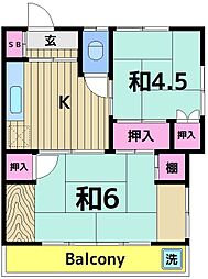 吉岡荘 2Kの間取図画像