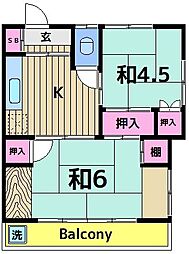 吉岡荘 2Kの間取図画像