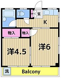 アサイハイツ 2Kの間取図画像