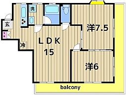 メゾン中川 2LDKの間取図画像