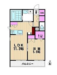 プロムナード浦和 1LDKの間取図画像