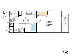 グランリブラ 1Kの間取図画像