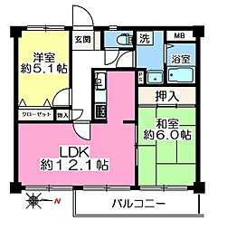 ルミナス小平壱番館 2LDKの間取り