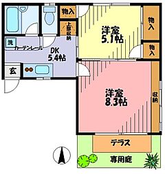 井口住宅 2DKの間取図画像