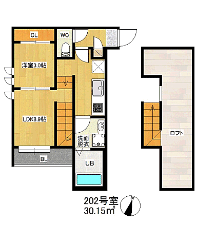 ＧＲＡＮＤＴＩＣ　Ｌ春日原 202｜福岡県春日市春日原南町１丁目(賃貸アパート1LDK・2階・30.15㎡)の写真 その2