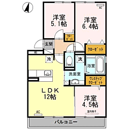 Ott's南片江A 3LDKの間取図画像