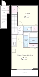 ウエスト・ヴィレッジ下白水 1LDKの間取図画像