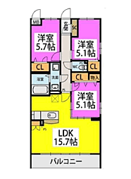 ハッピネス若葉台2 3LDKの間取図画像