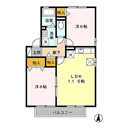 パークハイム皿山B 2LDKの間取図画像
