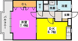 リバーパーク梅林 1DKの間取図画像