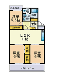 上平田マンション 3DKの間取図画像