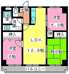 アロマキャスル大橋 3LDKの間取図画像