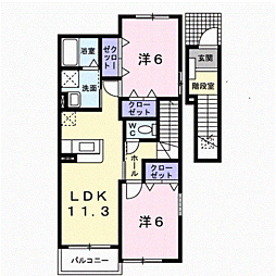 メゾンドヒルズB 2LDKの間取図画像