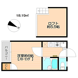 プルミエール2 1Kの間取図画像