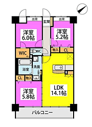 シグレア下大利 3LDKの間取図画像
