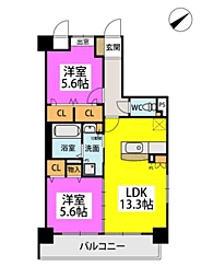 シグレア下大利 2LDKの間取図画像