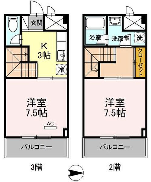 リブイル 309｜神奈川県川崎市高津区新作3丁目(賃貸マンション2K・2階・54.00㎡)の写真 その2