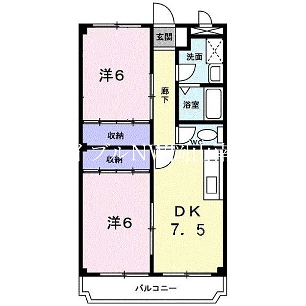 岡山県岡山市南区新福1丁目(賃貸マンション2DK・3階・48.48㎡)の写真 その2