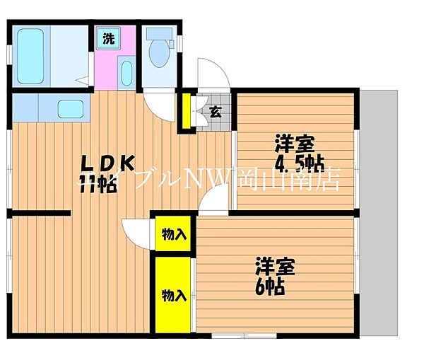 岡山県岡山市南区西市(賃貸アパート2LDK・1階・45.21㎡)の写真 その2