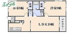ライズガーデン参番館 2LDKの間取図画像
